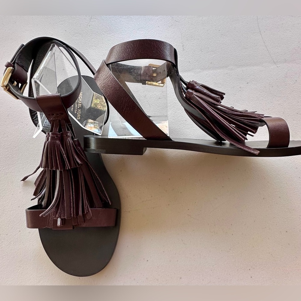 Michael Kors Womens Collection Steffi Leather Sandals Color Brown Size 39.5 - Picture 3 of 9
